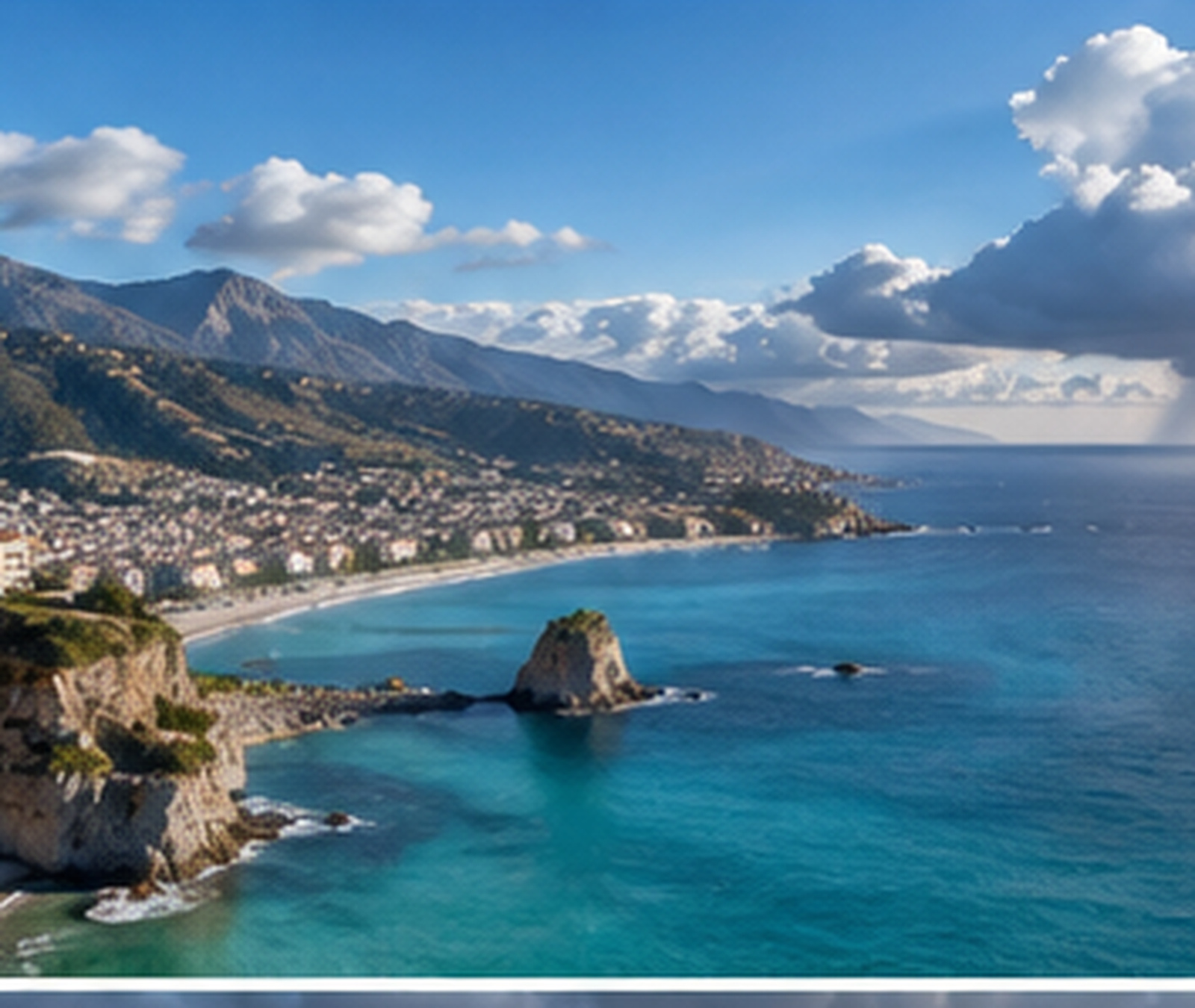 Costa mediterranea italiana con schiarite e rovesci lontani sul mare