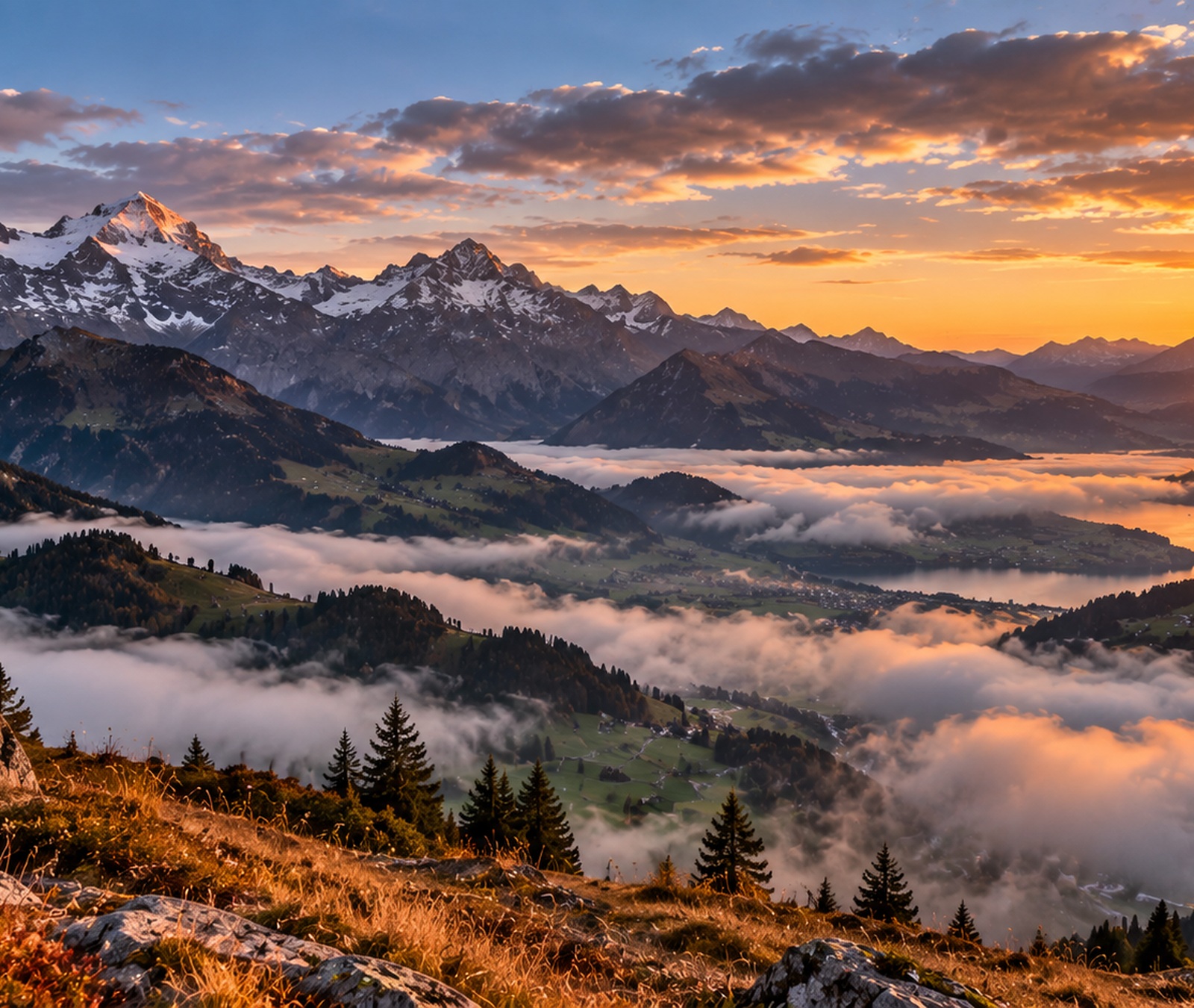 Paesaggio italiano di fine settembre con luce serale, versanti verdi e condizioni prevalentemente stabili