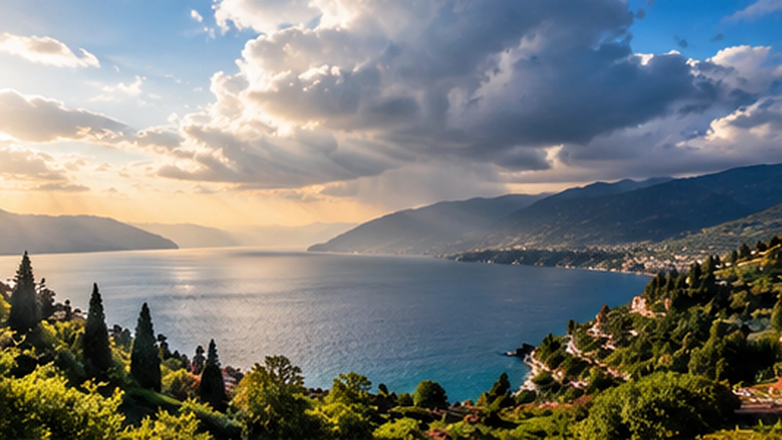Paesaggio mediterraneo con nuvole e schiarite come immagine simbolica del tempo variabile in Italia