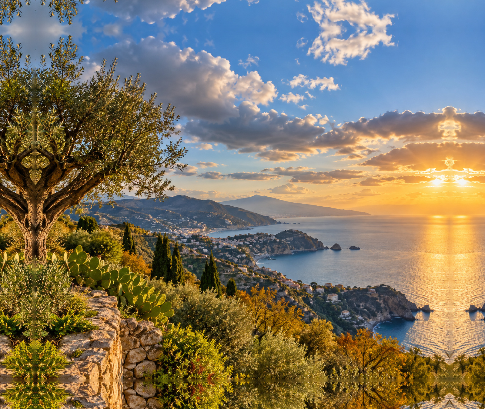 Paesaggio italiano autunnale con cielo variabile, schiarite e nubi residue dopo i rovesci